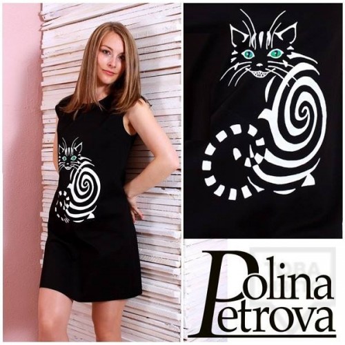 Дизайнерска ръчно-рисувана рокля Polina Petrova - Cheshire Cat